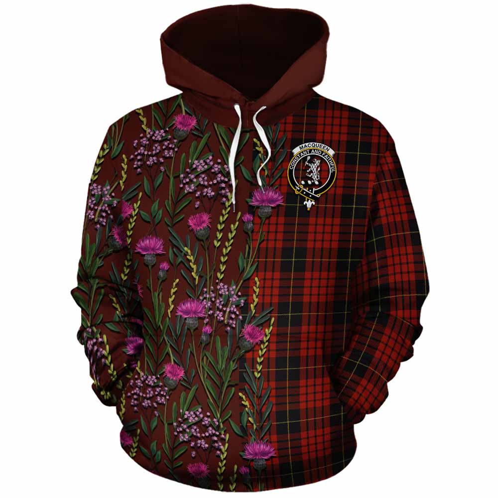MacQueen (McQueen) Family Crest Tartan Cotton Hoodie Scottish Thistle Flower Pattern Half Style - Tartan Vibes Clothing