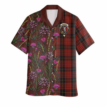 MacQueen (McQueen) Family Crest Tartan Hawaiian Shirt Scottish Thistle Flower Pattern Half Style