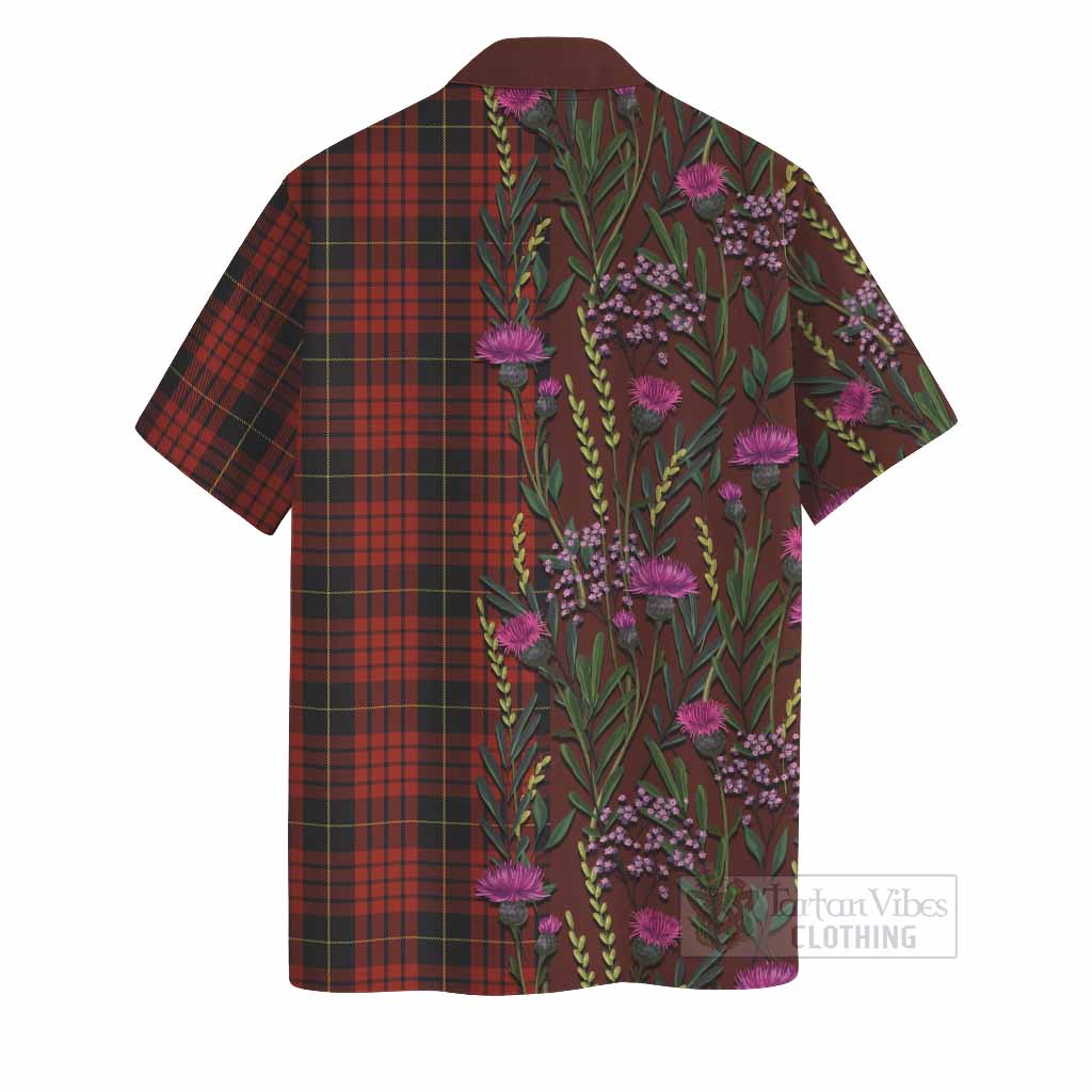 MacQueen (McQueen) Family Crest Tartan Hawaiian Shirt Scottish Thistle Flower Pattern Half Style - Tartan Vibes Clothing