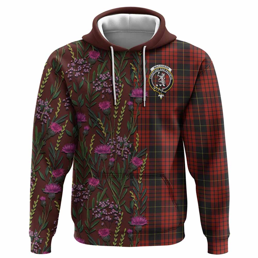 MacQueen (McQueen) Family Crest Tartan Hoodie Scottish Thistle Flower Pattern Half Style - Tartan Vibes Clothing