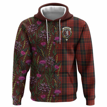 MacQueen (McQueen) Family Crest Tartan Hoodie Scottish Thistle Flower Pattern Half Style
