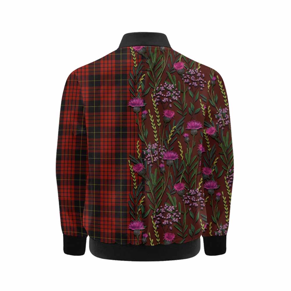 MacQueen (McQueen) Family Crest Tartan Kid Bomber Jacket Scottish Thistle Flower Pattern Half Style - Tartan Vibes Clothing
