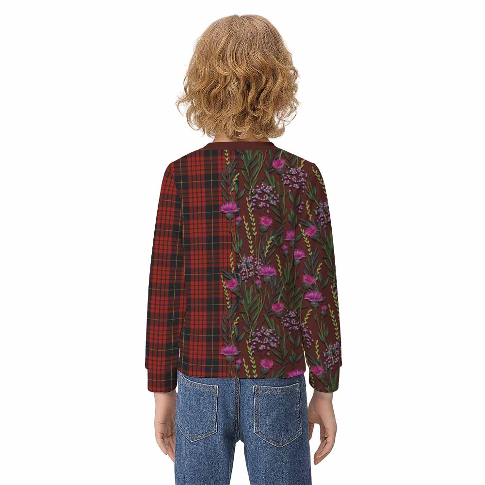 MacQueen (McQueen) Family Crest Tartan Kid Knitted Sweatshirt Scottish Thistle Flower Pattern Half Style - Tartan Vibes Clothing