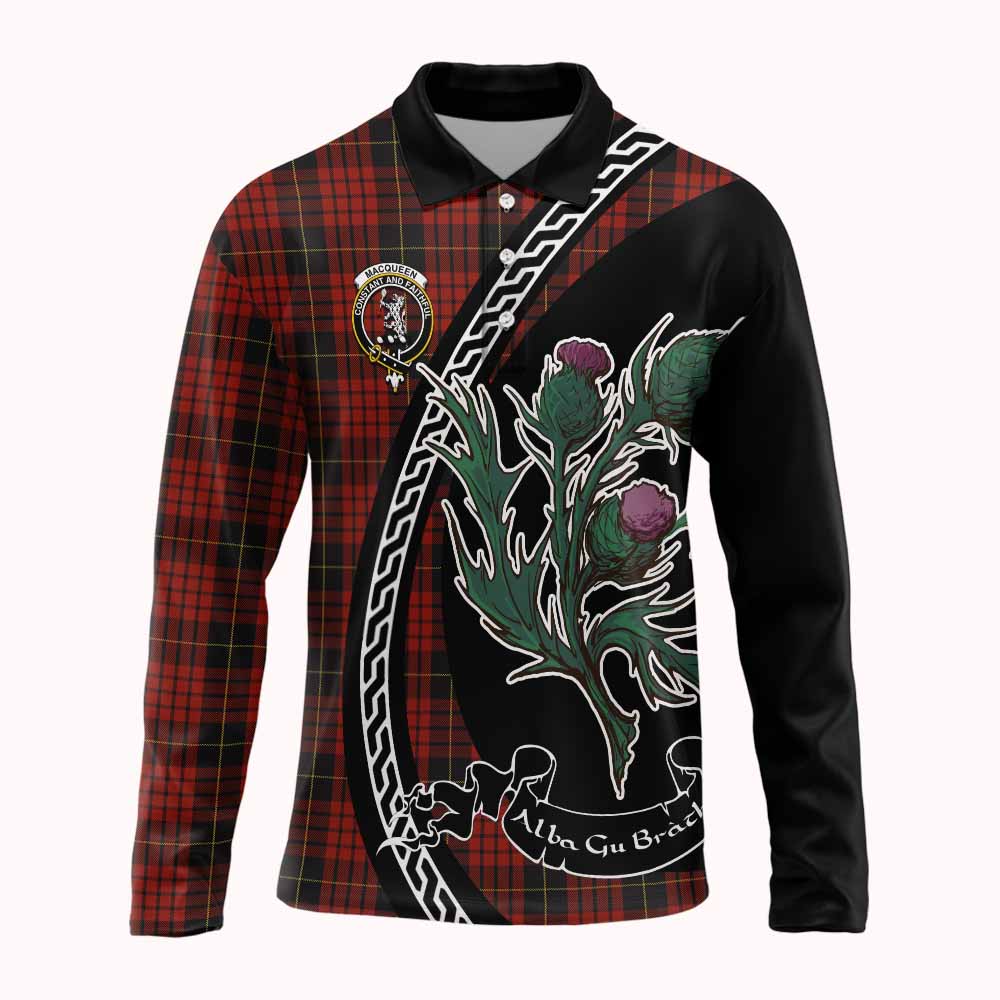 MacQueen (McQueen) Family Crest Tartan Long Sleeve Polo Shirt Alba Thistle Inspired - Tartan Vibes Clothing