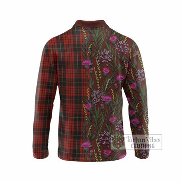 MacQueen (McQueen) Family Crest Tartan Long Sleeve Polo Shirt Scottish Thistle Flower Pattern Half Style - Tartan Vibes Clothing