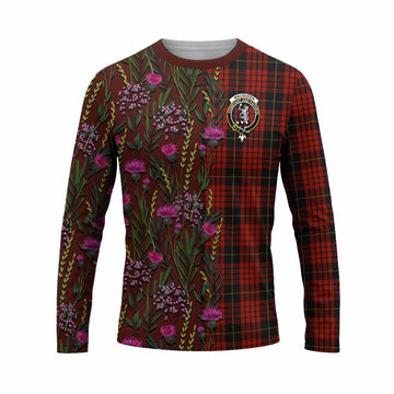MacQueen (McQueen) Family Crest Tartan Long Sleeve T-Shirt Scottish Thistle Flower Pattern Half Style - Tartan Vibes Clothing