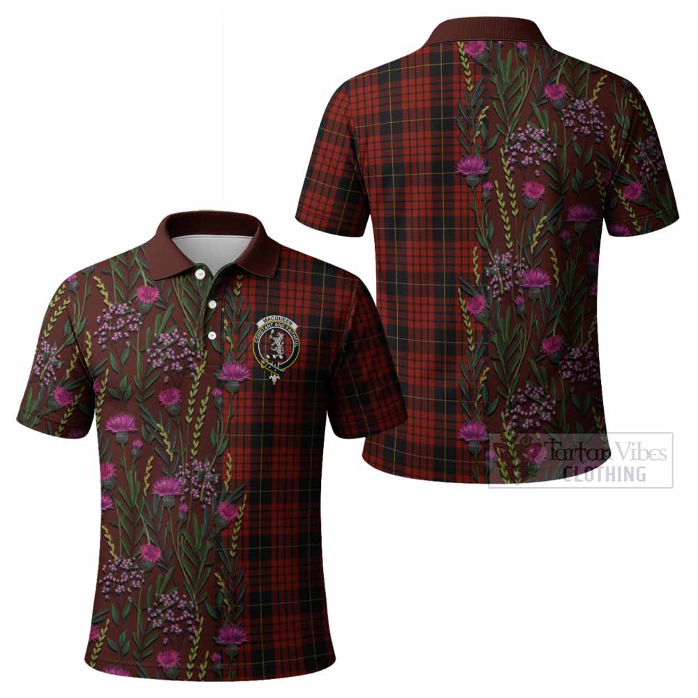 MacQueen (McQueen) Family Crest Tartan Polo Shirt Scottish Thistle Flower Pattern Half Style - Tartan Vibes Clothing