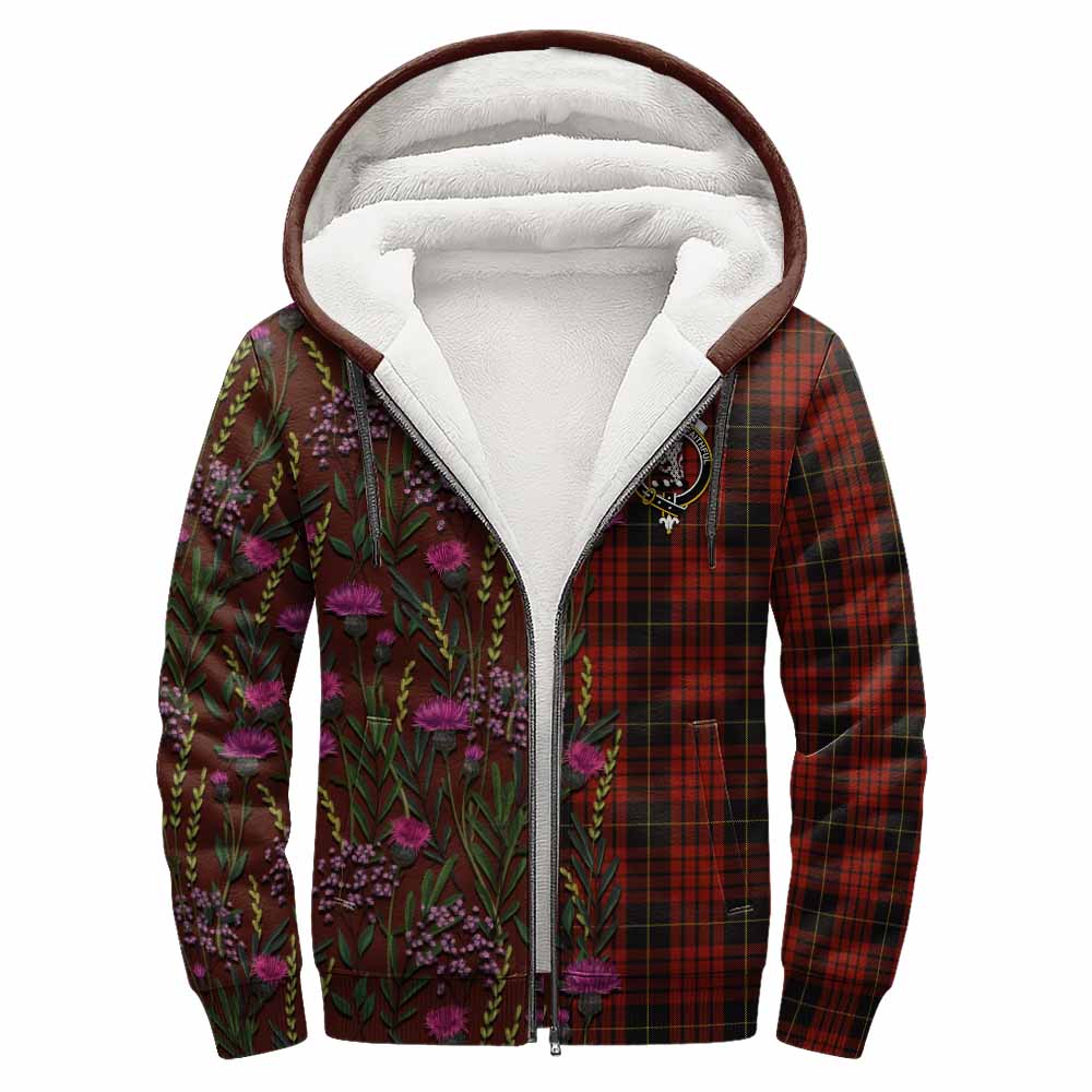 MacQueen (McQueen) Family Crest Tartan Sherpa Hoodie Scottish Thistle Flower Pattern Half Style - Tartan Vibes Clothing