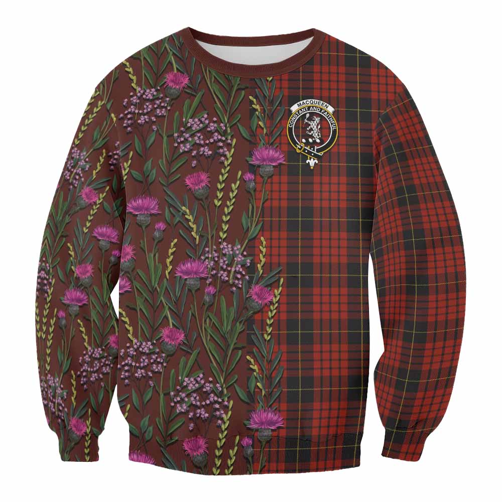 MacQueen (McQueen) Family Crest Tartan Sweatshirt Scottish Thistle Flower Pattern Half Style - Tartan Vibes Clothing