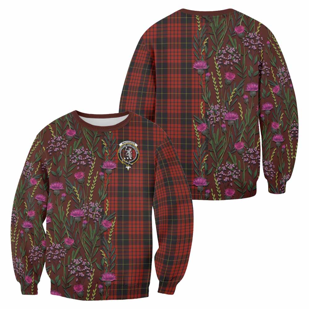 MacQueen (McQueen) Family Crest Tartan Sweatshirt Scottish Thistle Flower Pattern Half Style - Tartan Vibes Clothing