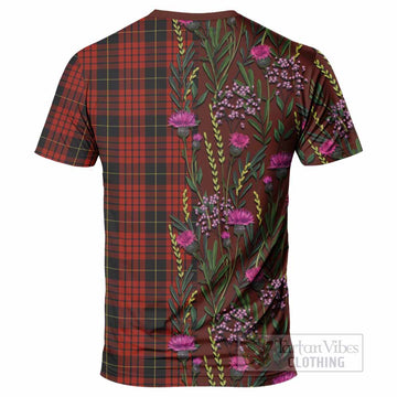 MacQueen (McQueen) Family Crest Tartan T-Shirt Scottish Thistle Flower Pattern Half Style - Tartan Vibes Clothing