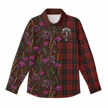MacQueen (McQueen) Family Crest Tartan Women Casual Shirt Scottish Thistle Flower Pattern Half Style