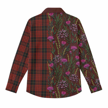 MacQueen (McQueen) Family Crest Tartan Women Casual Shirt Scottish Thistle Flower Pattern Half Style