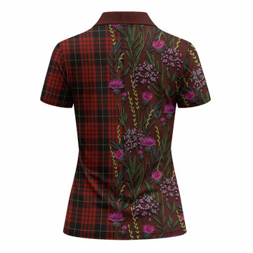 MacQueen (McQueen) Family Crest Tartan Women Polo Shirt Scottish Thistle Flower Pattern Half Style