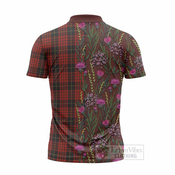 MacQueen (McQueen) Family Crest Tartan Zipper Polo Shirt Scottish Thistle Flower Pattern Half Style