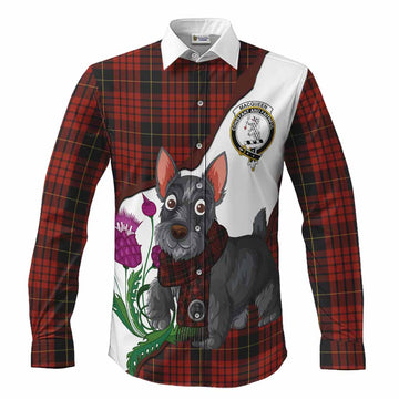MacQueen (McQueen) Scottish Terrier Tartan Crest Long Sleeve Button Shirts Thistle Heritage Art