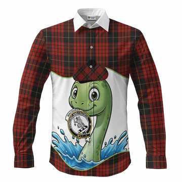 MacQueen (McQueen) Tartan Crest Cute Nessie Long Sleeve Button Shirts Scottish Loch Ness Monster