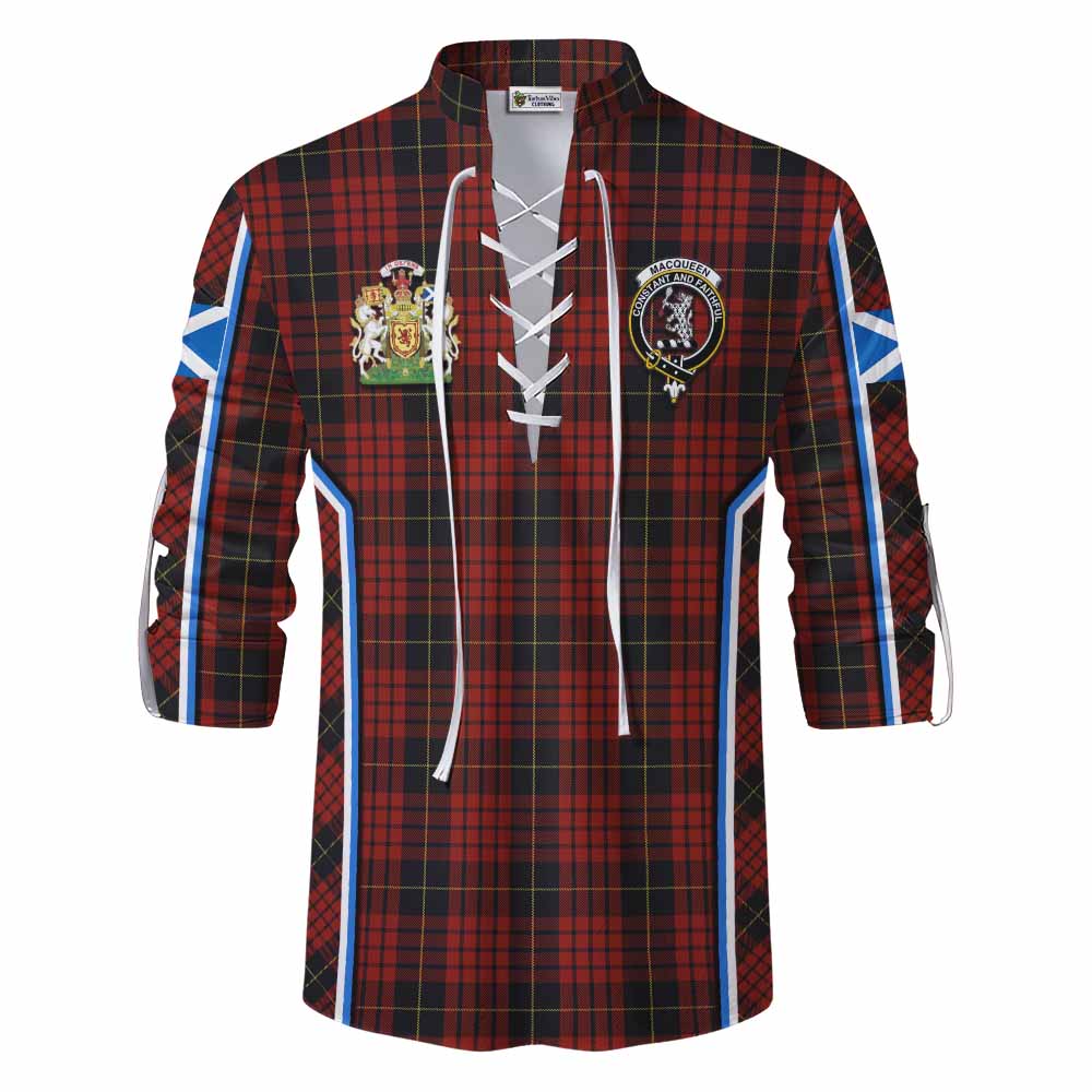 MacQueen (McQueen) Tartan Crest Ghillie Kilt Shirt Scotland Coat of Arm Flag Style - Tartan Vibes Clothing
