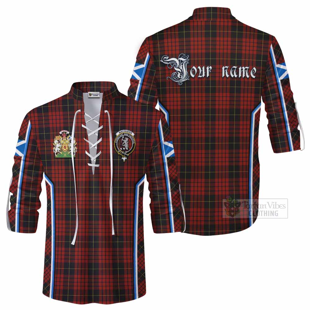 MacQueen (McQueen) Tartan Crest Ghillie Kilt Shirt Scotland Coat of Arm Flag Style - Tartan Vibes Clothing