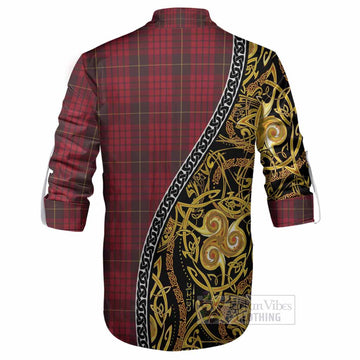 MacQueen (McQueen) Tartan Crest Ghillie Shirt Celtic Knot and Triple Trickle Spiral Symbols