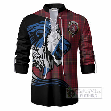MacQueen (McQueen) Tartan Crest Ghillie Shirt Scottish Golden Lions Wave Flow