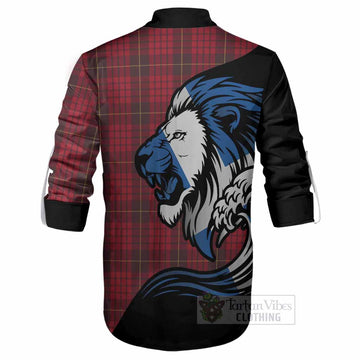 MacQueen (McQueen) Tartan Crest Ghillie Shirt Scottish Golden Lions Wave Flow