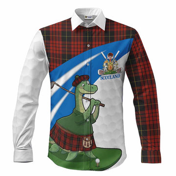 MacQueen (McQueen) Tartan Crest Golf Nessie Long Sleeve Button Shirts Loch Ness Monster Sporty Style