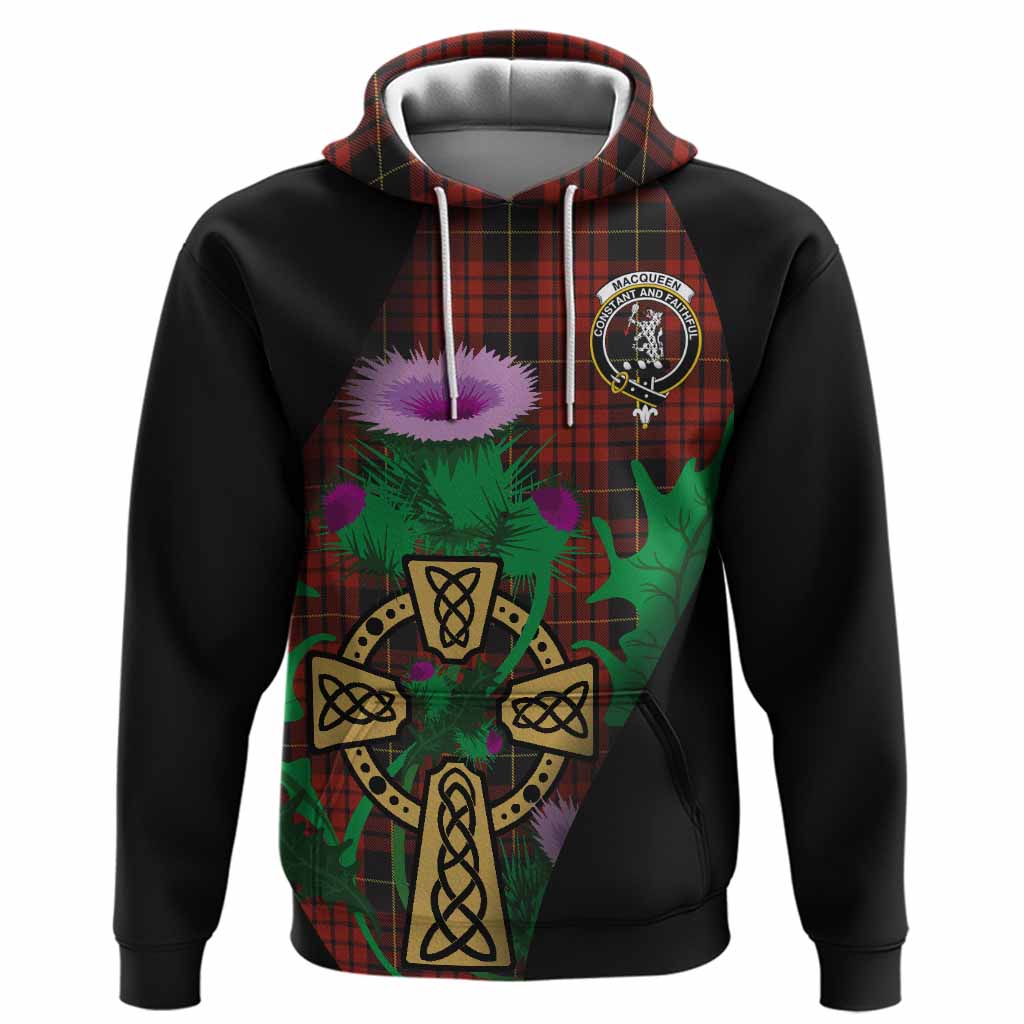 MacQueen (McQueen) Tartan Crest Hoodie Celtic Cross Thistle Flowers
