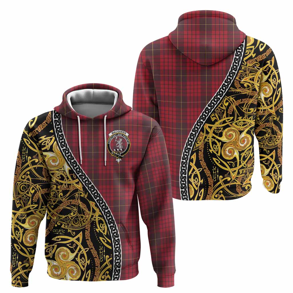MacQueen (McQueen) Tartan Crest Hoodie Celtic Knot and Triple Trickle Spiral Symbols
