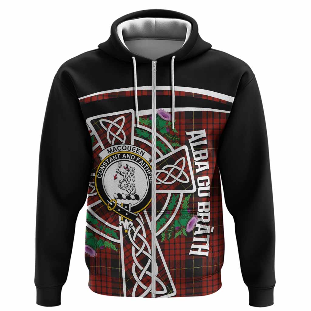 MacQueen (McQueen) Tartan Crest Hoodie Scottish Thistle Celtic Cross Alba Gu Brath