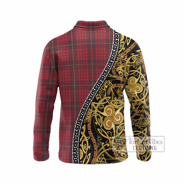 MacQueen (McQueen) Tartan Crest Long Sleeve Polo Shirt Celtic Knot and Triple Trickle Spiral Symbols