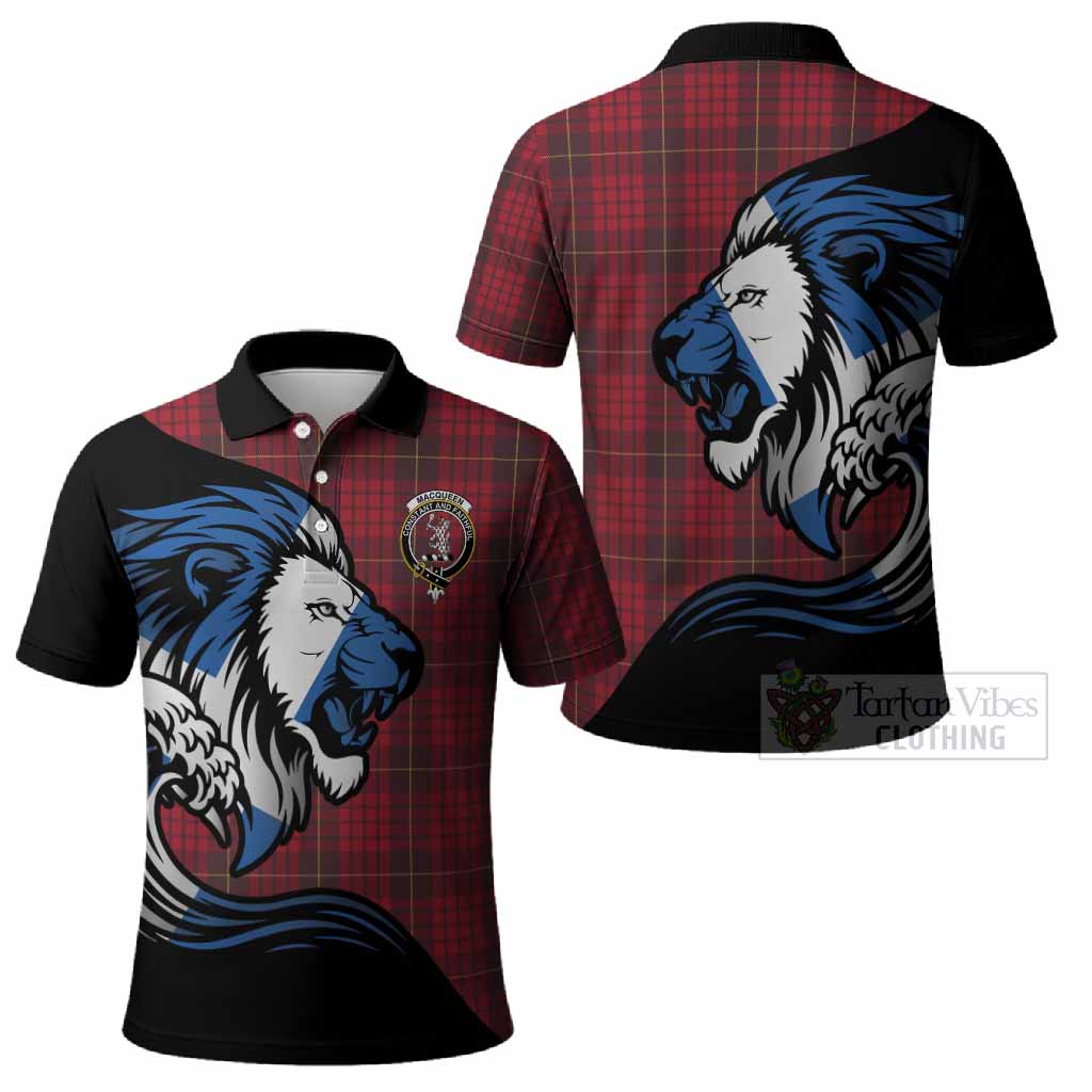 MacQueen (McQueen) Tartan Crest Polo Shirt Scottish Golden Lions Wave Flow