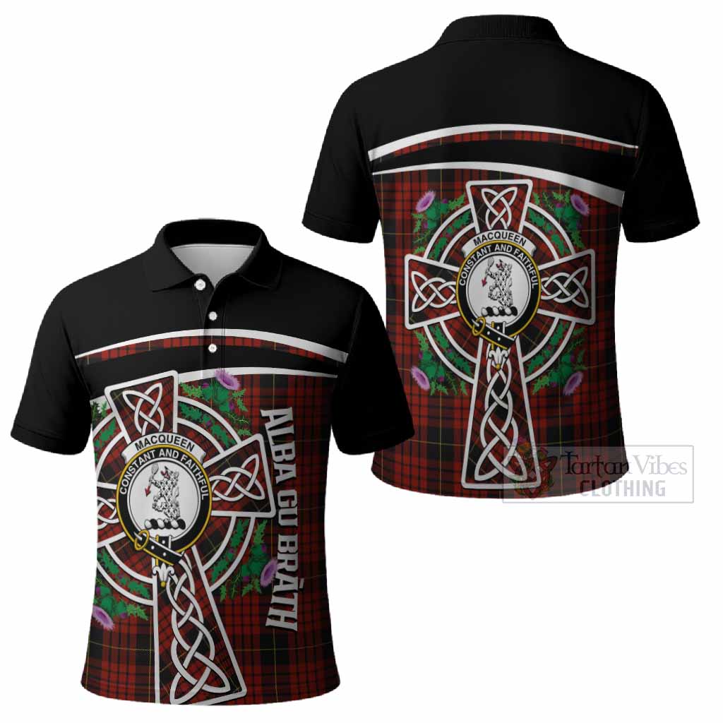 MacQueen (McQueen) Tartan Crest Polo Shirt Scottish Thistle Celtic Cross Alba Gu Brath