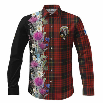 MacQueen (McQueen) Tartan Crest Thistle Floral Long Sleeve Button Shirts Men's Shirt S - Tartan Vibes Clothing