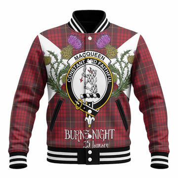 MacQueen (McQueen) Tartan Family Crest Baseball Jacket Scottish Burns Night Thistle Floral