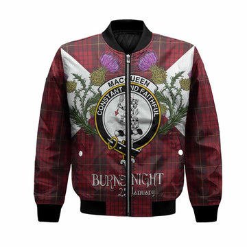 MacQueen (McQueen) Tartan Family Crest Bomber Jacket Scottish Burns Night Thistle Floral