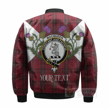 MacQueen (McQueen) Tartan Family Crest Bomber Jacket Scottish Burns Night Thistle Floral