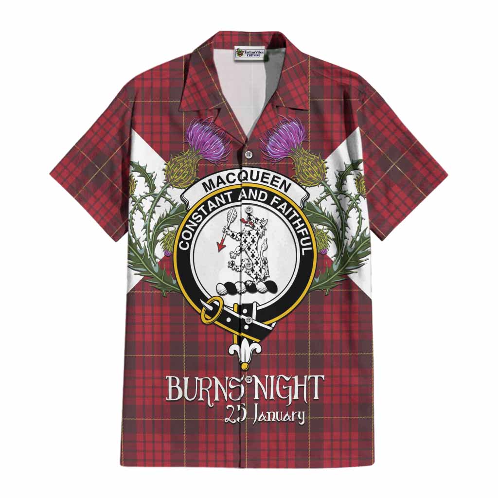 MacQueen (McQueen) Tartan Family Crest Cotton Hawaiian Shirt Scottish Burns Night Thistle Floral