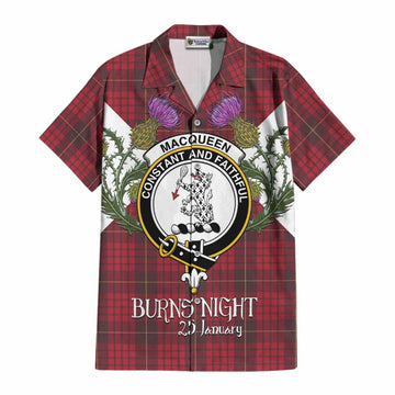 MacQueen (McQueen) Tartan Family Crest Cotton Hawaiian Shirt Scottish Burns Night Thistle Floral