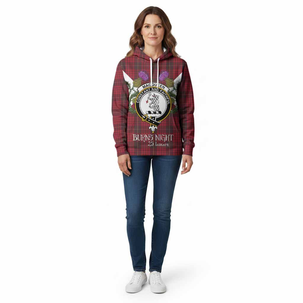 MacQueen (McQueen) Tartan Family Crest Cotton Hoodie Scottish Burns Night Thistle Floral