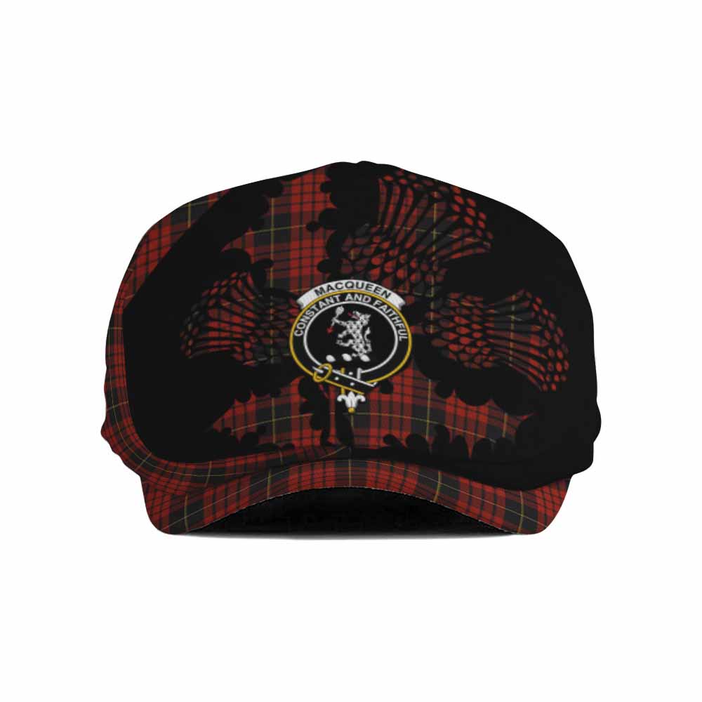 MacQueen (McQueen) Tartan Family Crest Flat Cap, Jeff Cap Scotland Thistle Floral