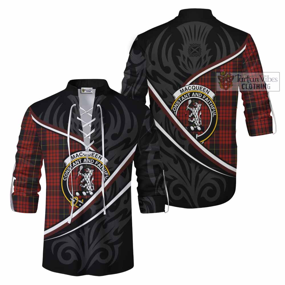 MacQueen (McQueen) Tartan Family Crest Ghillie Kilt Shirt Celtic Scottish Thistle Floral - Tartan Vibes Clothing