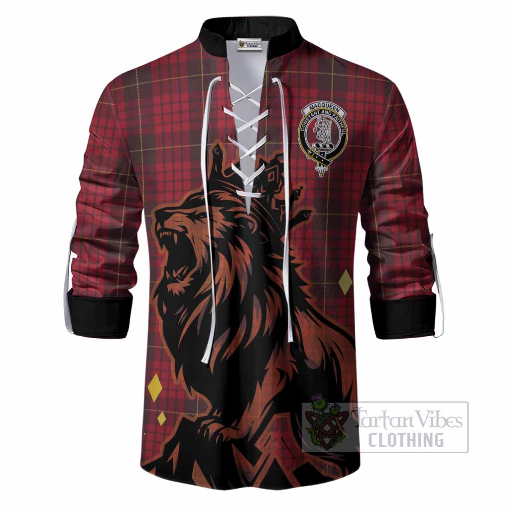 MacQueen (McQueen) Tartan Family Crest Ghillie Shirt Crowned Lion Roaring