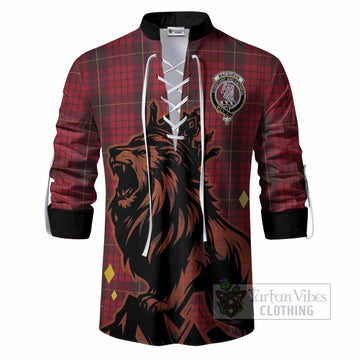 MacQueen (McQueen) Tartan Family Crest Ghillie Shirt Crowned Lion Roaring