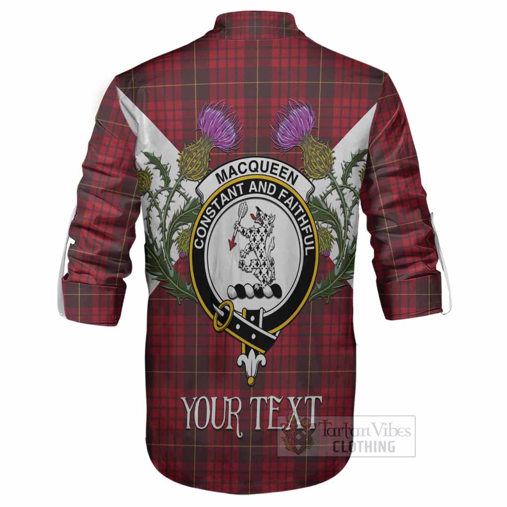 MacQueen (McQueen) Tartan Family Crest Ghillie Shirt Scottish Burns Night Thistle Floral