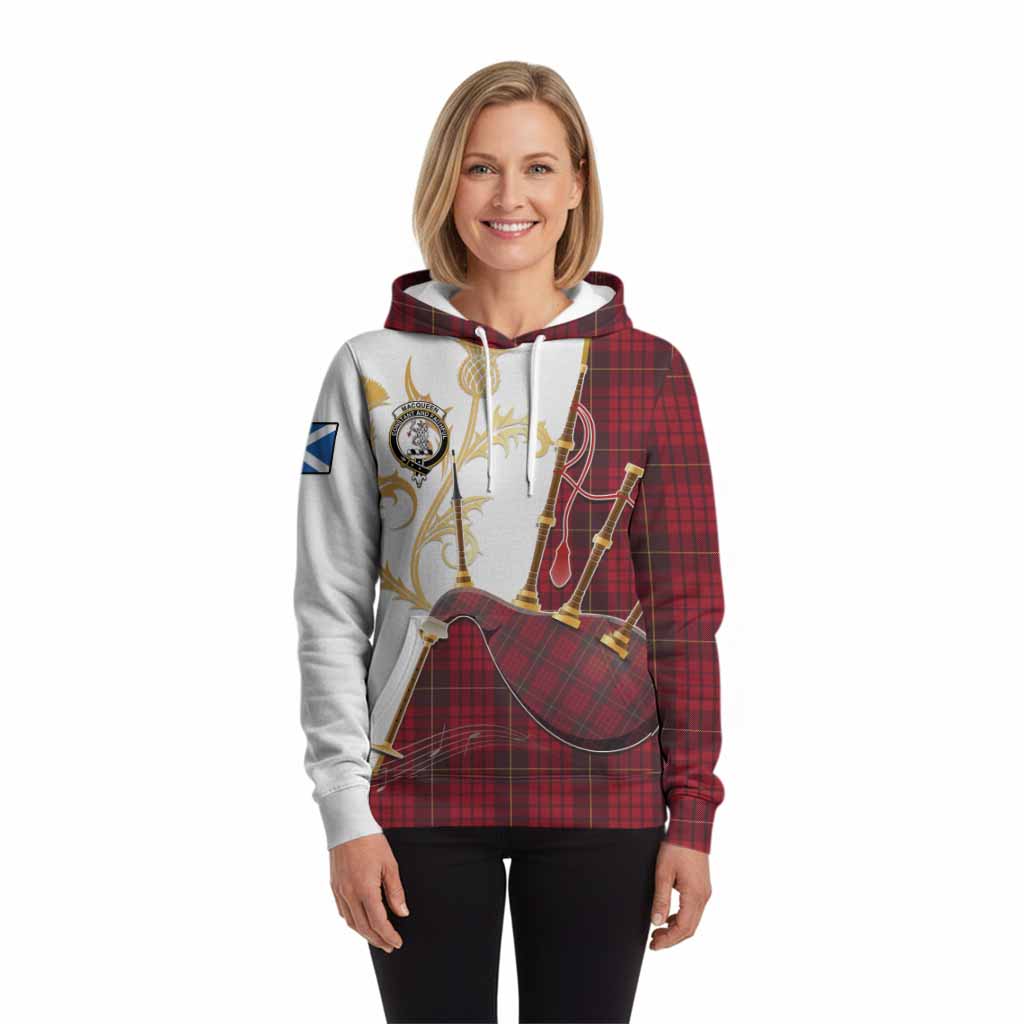 MacQueen (McQueen) Tartan Family Crest Hoodie Bagpipes with Scottish Thistle
