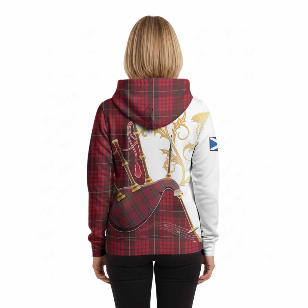 MacQueen (McQueen) Tartan Family Crest Hoodie Bagpipes with Scottish Thistle