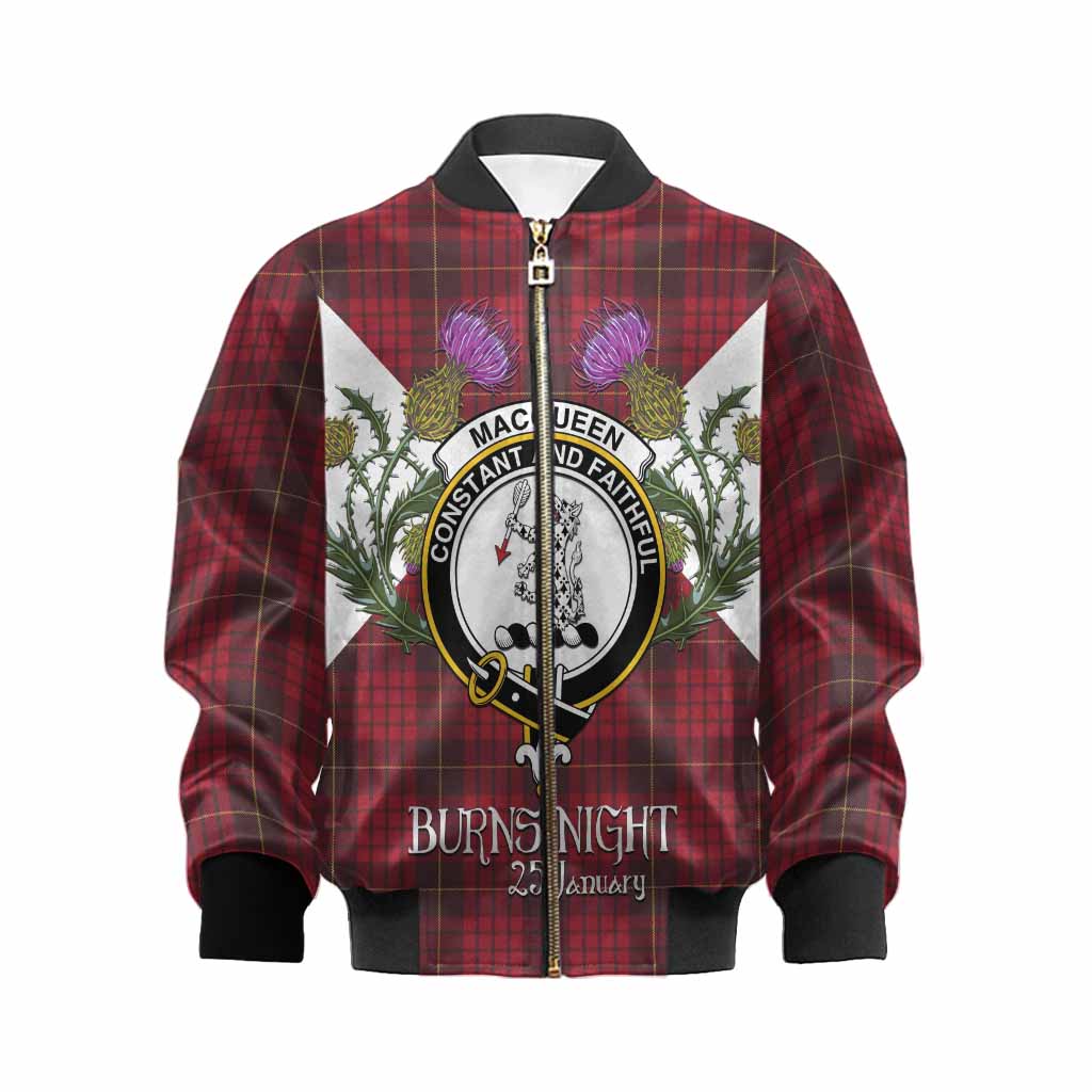 MacQueen (McQueen) Tartan Family Crest Kid Bomber Jacket Scottish Burns Night Thistle Floral