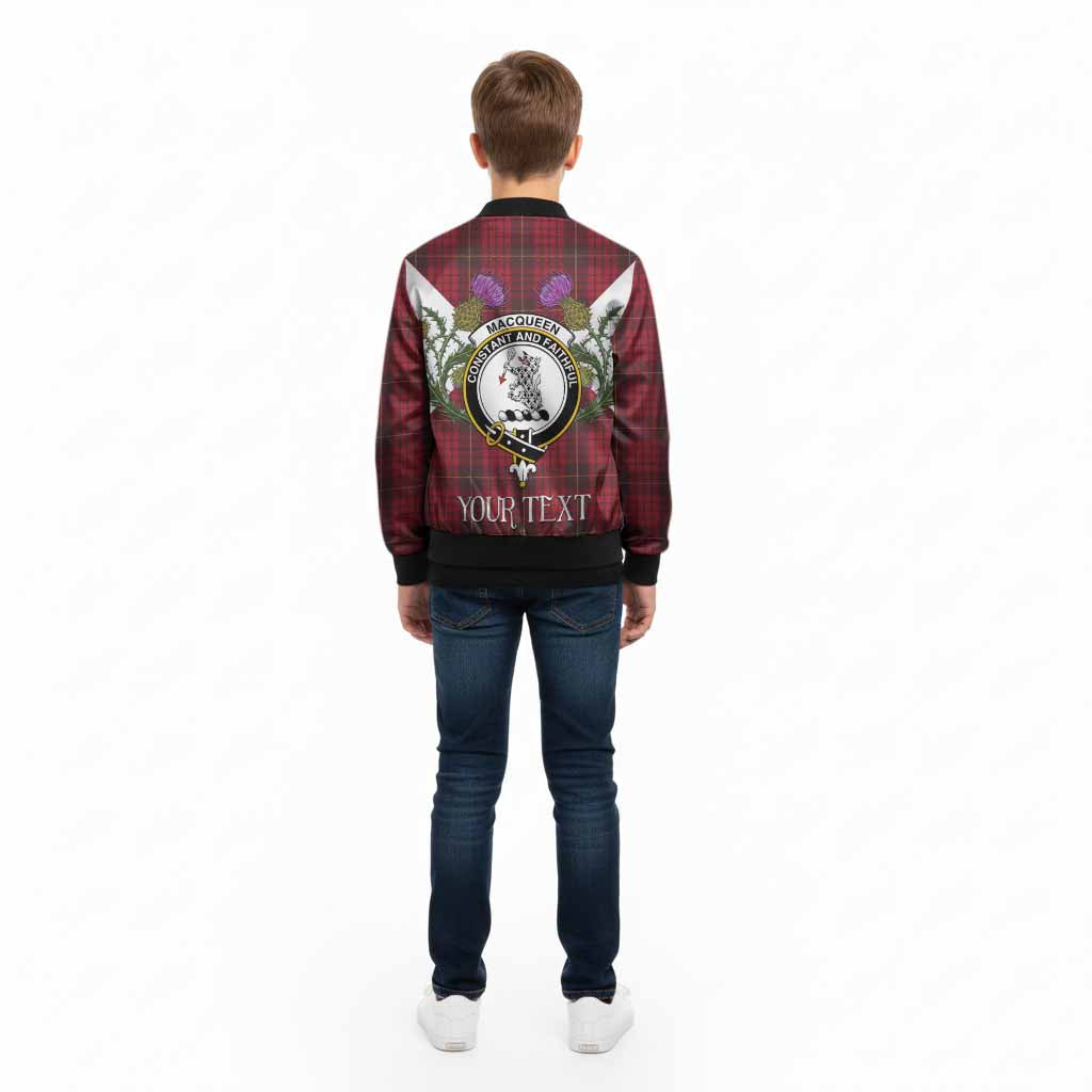 MacQueen (McQueen) Tartan Family Crest Kid Bomber Jacket Scottish Burns Night Thistle Floral