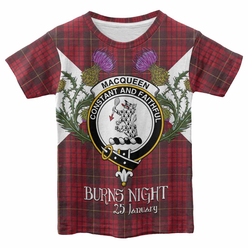 MacQueen (McQueen) Tartan Family Crest Kid T-shirt Scottish Burns Night Thistle Floral